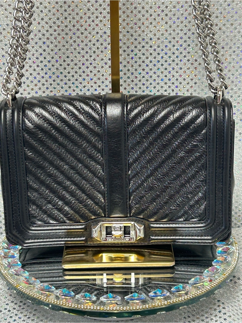 Rebecca Minkoff Black Quilted Chain Shoulder Bag Approx.. 10 x 6.5 x 3 NWT